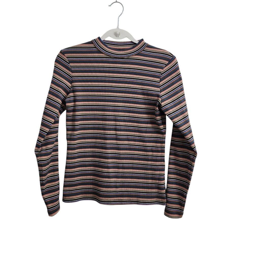 Able Sweater Small Maxine Rib-Knit Multicolor Mock Neck Longsleeve‎ Layering